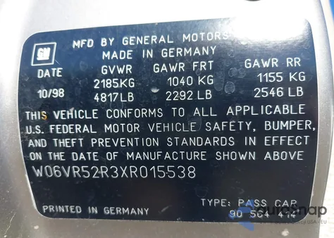 1999 Cadillac Catera Standard from USA, damaged, VIN W06VR52R3XR015538